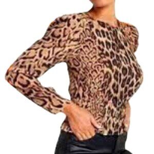 Express Leopard Puff Sleeve Smocked Waist Blouse SMALL